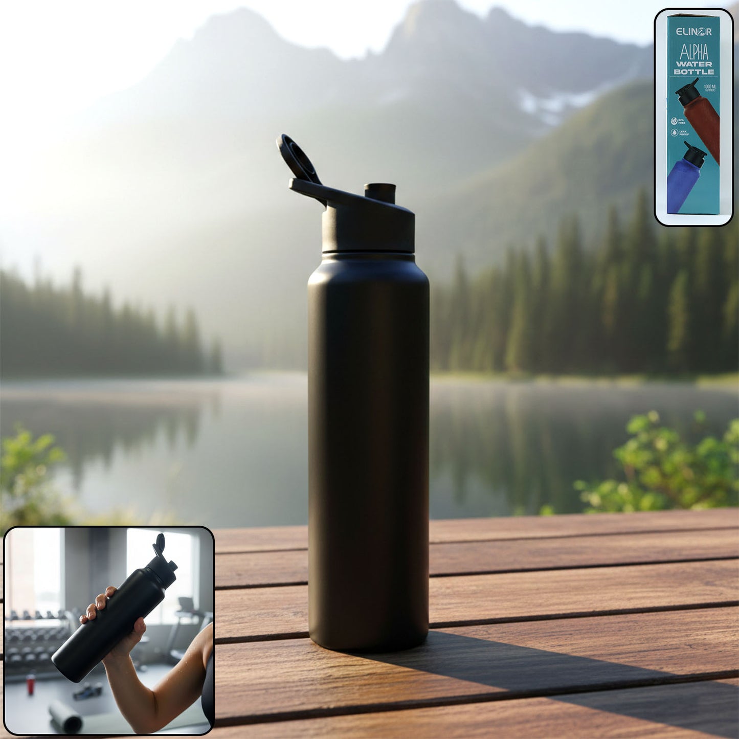 1000ml Stainless Steel Flip-Top Sports Water Bottle - Reusable for Gym, Travel, Office - 1 Pc - Great Price - Image 2