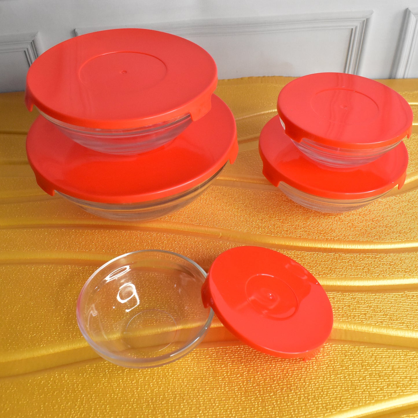 Modern Glass Bowl Set Mixing Storage Bowls With Red Lids (5 Pcs Set) - Happy Price - Image 6