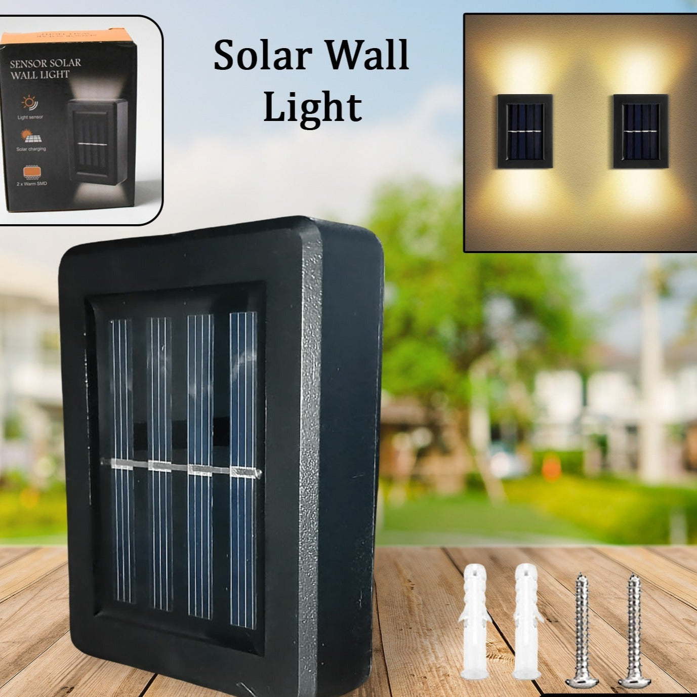 Solar Wall Lights Small Fence Lights Solar Powered Up Down Led Porch Light Garden Lights Outdoor Solar Landscape Lights Waterproof Light (1 Pc) - Happy Price - Image 1