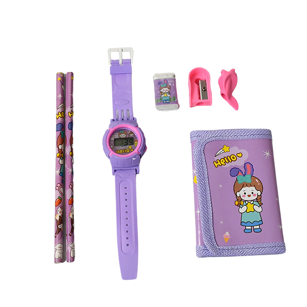 Stationery Set For Girls And Boys Kids Return Gift - 7 In 1 School Items For Kids-pencils Eraser Sharpener Pouch Pencil Extender Birthday Gift Idea Stationary Kit Set For School Kids (Pack Of 7 Pcs Set) - Happy Price - Image 4