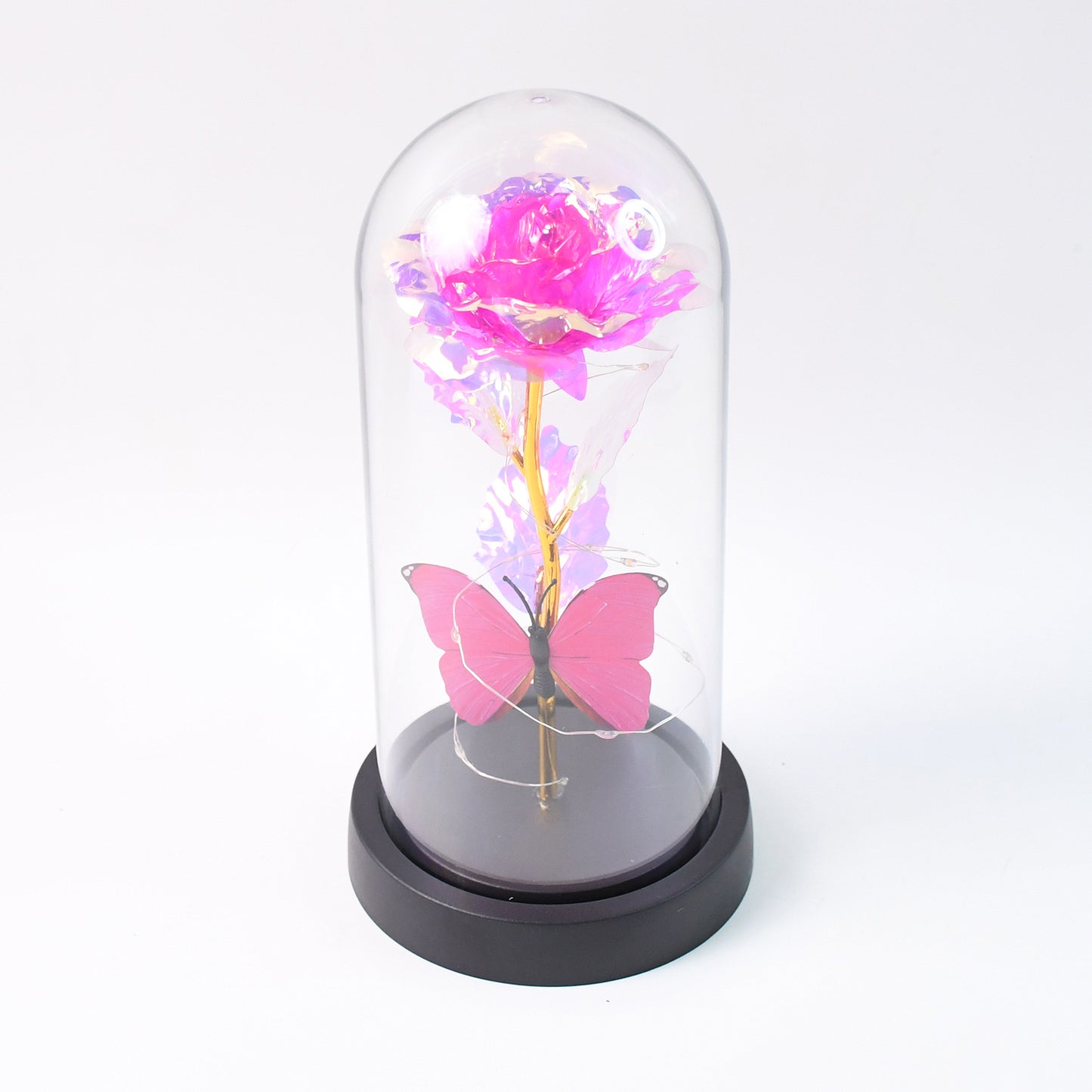 Led Decorative Rose With Butterfly In Transparent Plastic Dome (1 Pc Battery Not Included) - Happy Price - Image 4