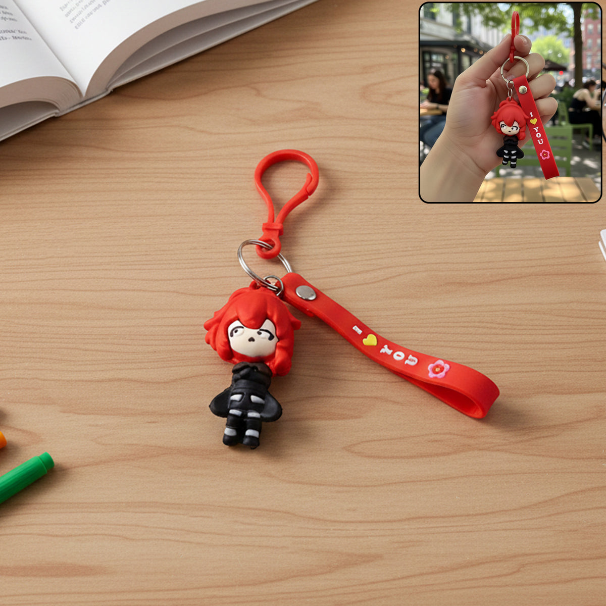 Red Hair Cartoon Girl Silicone Wrist Strap Keychain (1 Pc) - Happy Price - Image 2