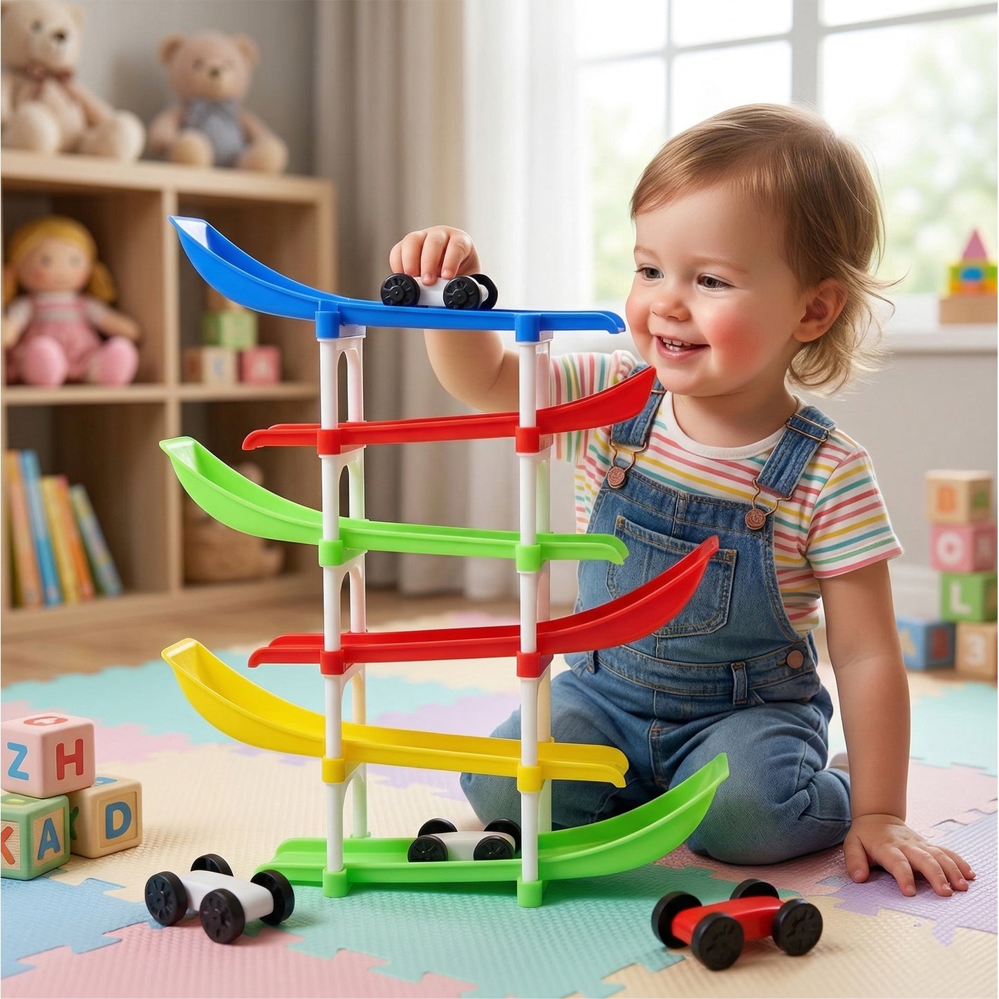 Kids Multi-Level Car Race Track Toy Set - Gravity Slide Tower with Mini Cars - Great Price - Image 3