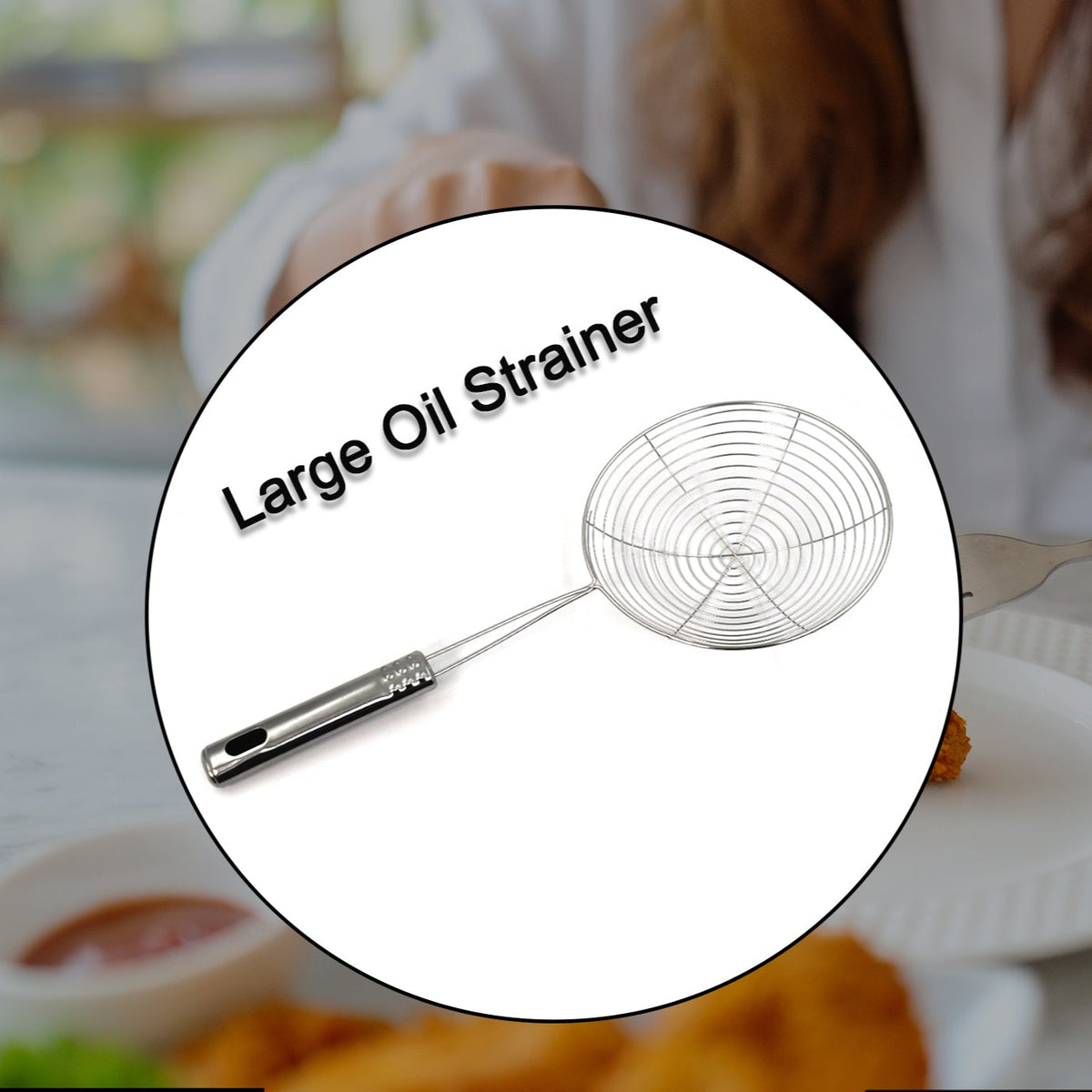 Large Oil Strainer To Get Perfect Fried Food Stuffs Easily Without Any Problem And Damage. - Happy Price - Image 1