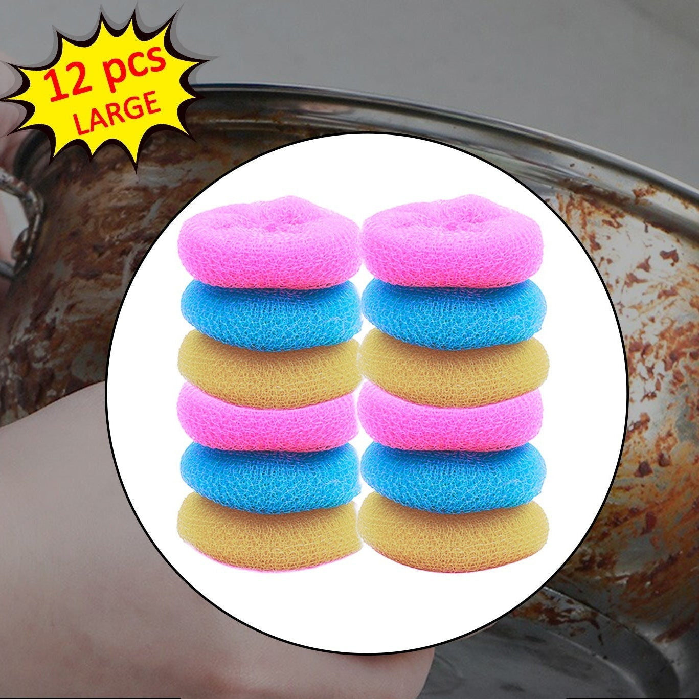 Round Nylon Scrub Pads - 12 Pcs Set for Gentle Utensil Cleaning - Happy Price - Image 1