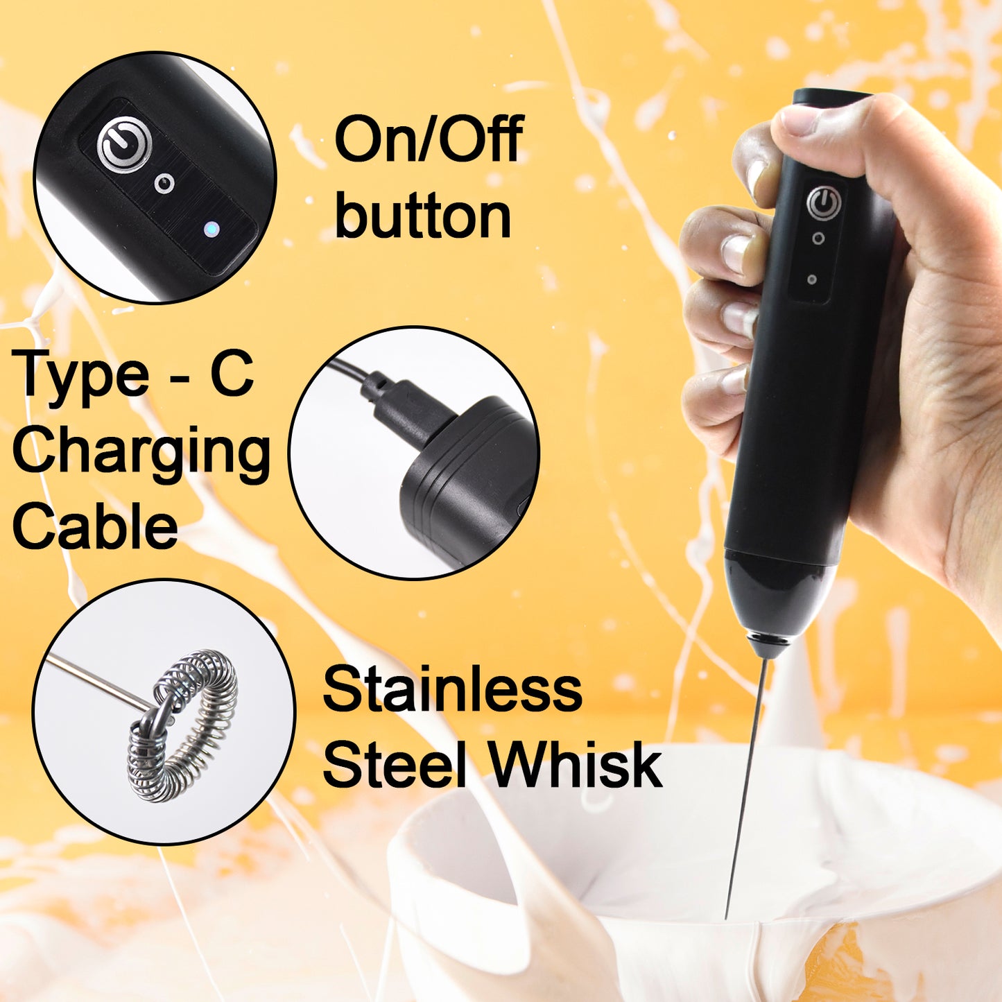 Small Electric Handheld Milk Frother With Stainless Steel Whisk (1 Pc) - Happy Price - Image 2
