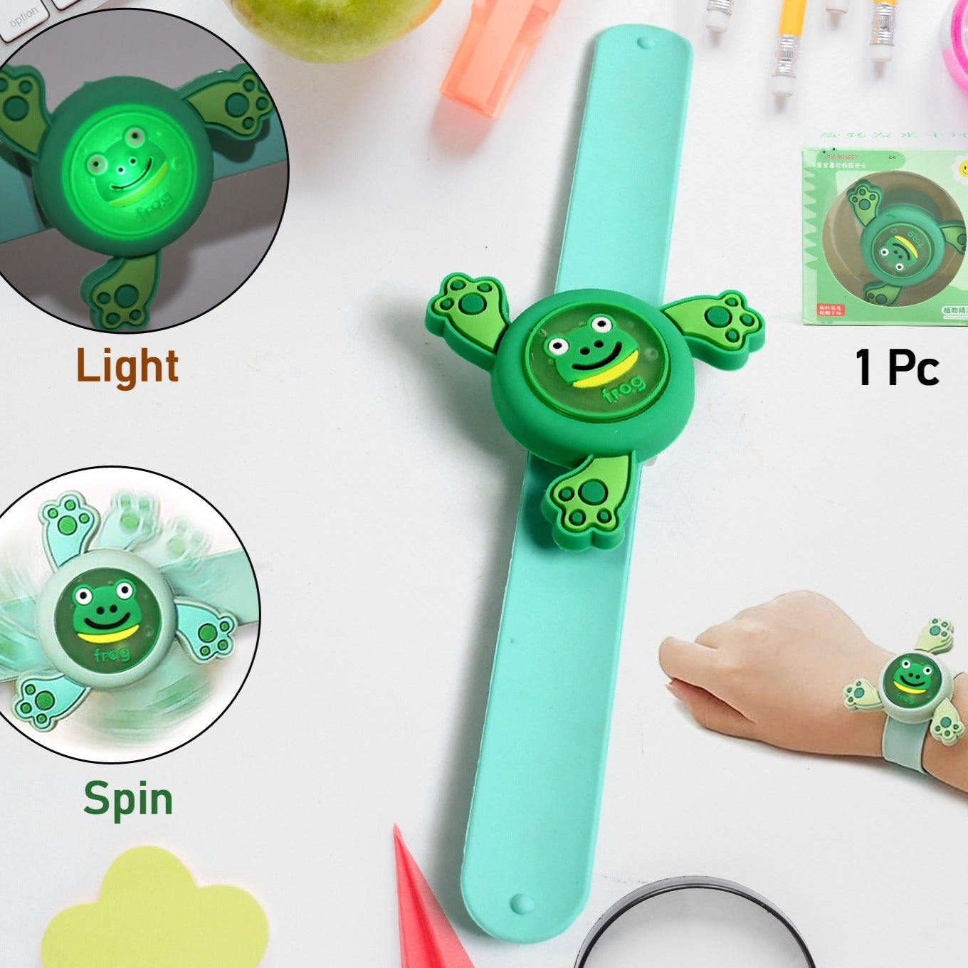 Led Light Spinning Slap Kids Cartoon Bracelet Wrist Band (1 Pc) - Happy Price - Image 1