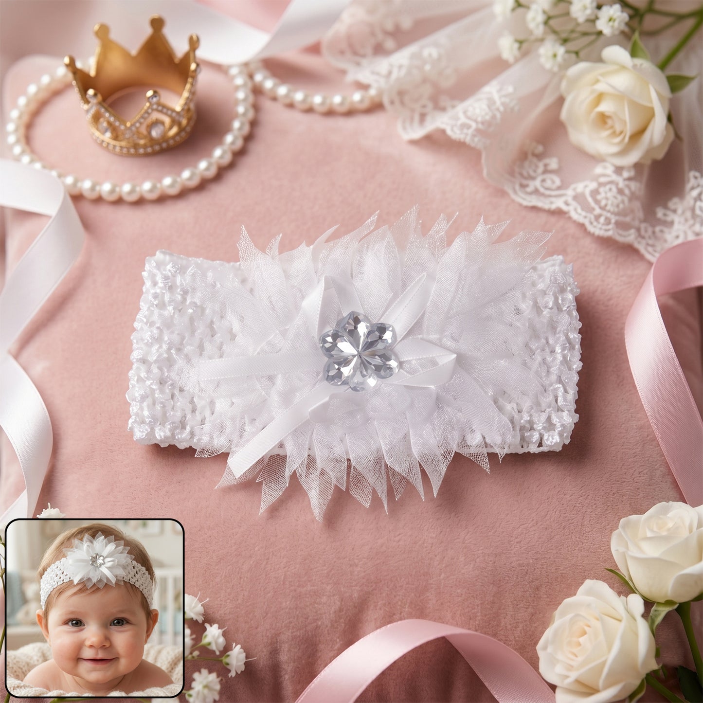 Cute Floral Baby Hair Band - Soft Elastic, Stretchable (1 Pc) - Happy Price - Image 2