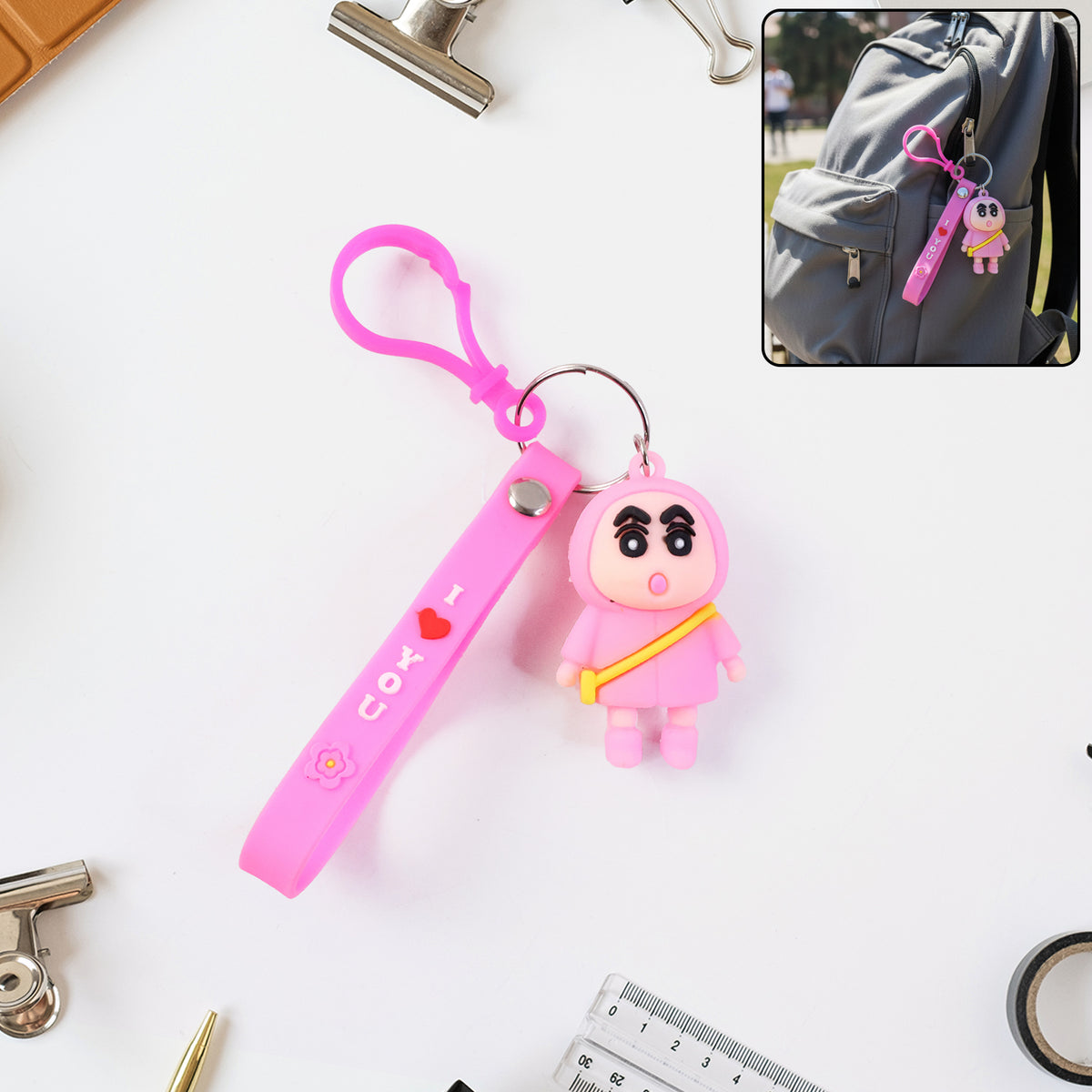 Cute Cartoon Doll Keychain with Pink Strap - 1 Pc - Happy Price - Image 2