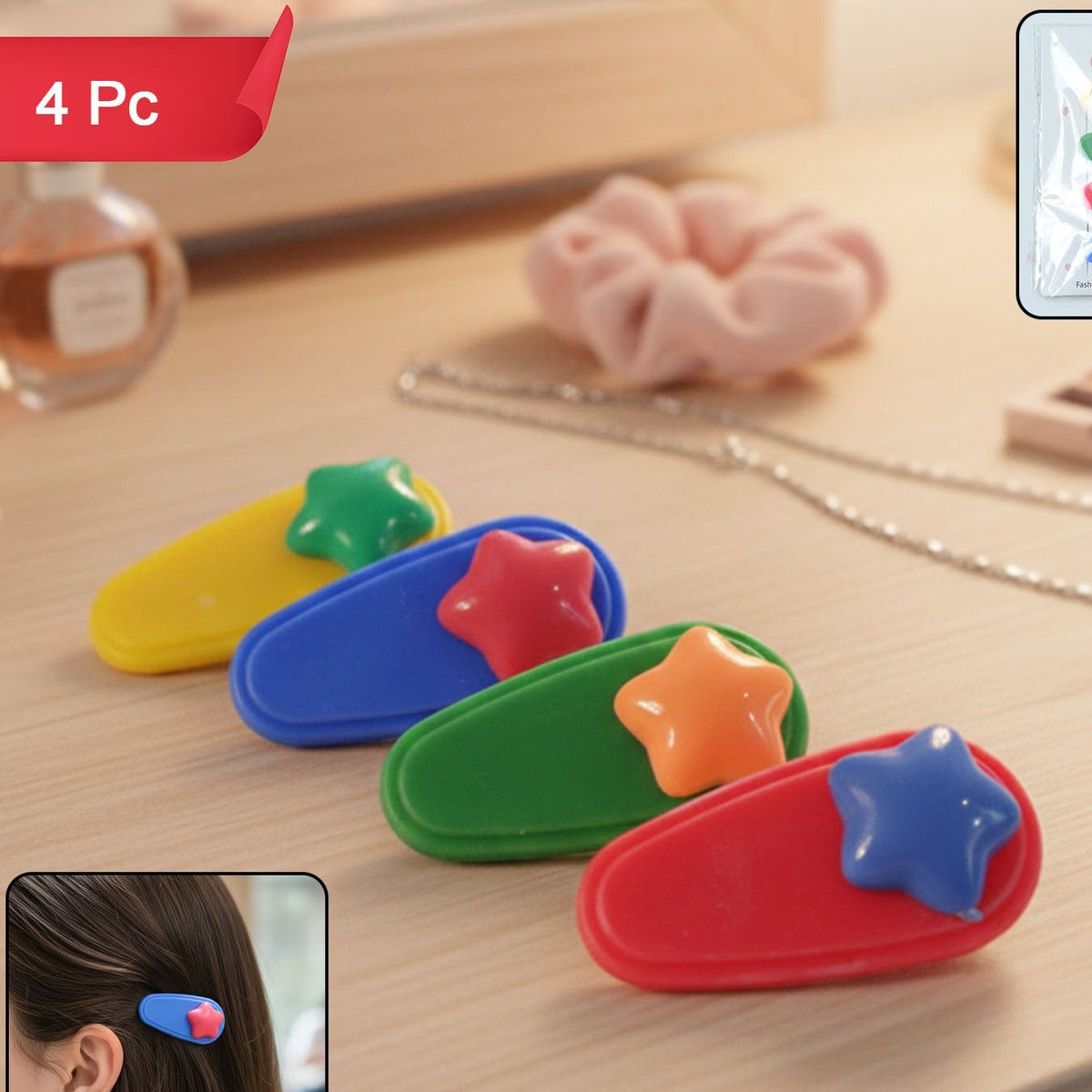 Colorful Star Design Hair Clips - Set of 4 Pieces - Happy Price - Image 1