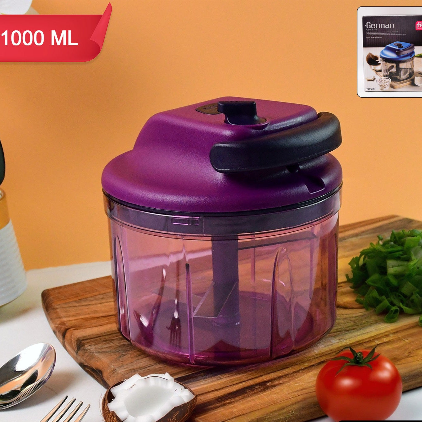 Manual Vegetable Chopper with 1000 ML Capacity & Stainless Steel Blades - Happy Price - Image 1
