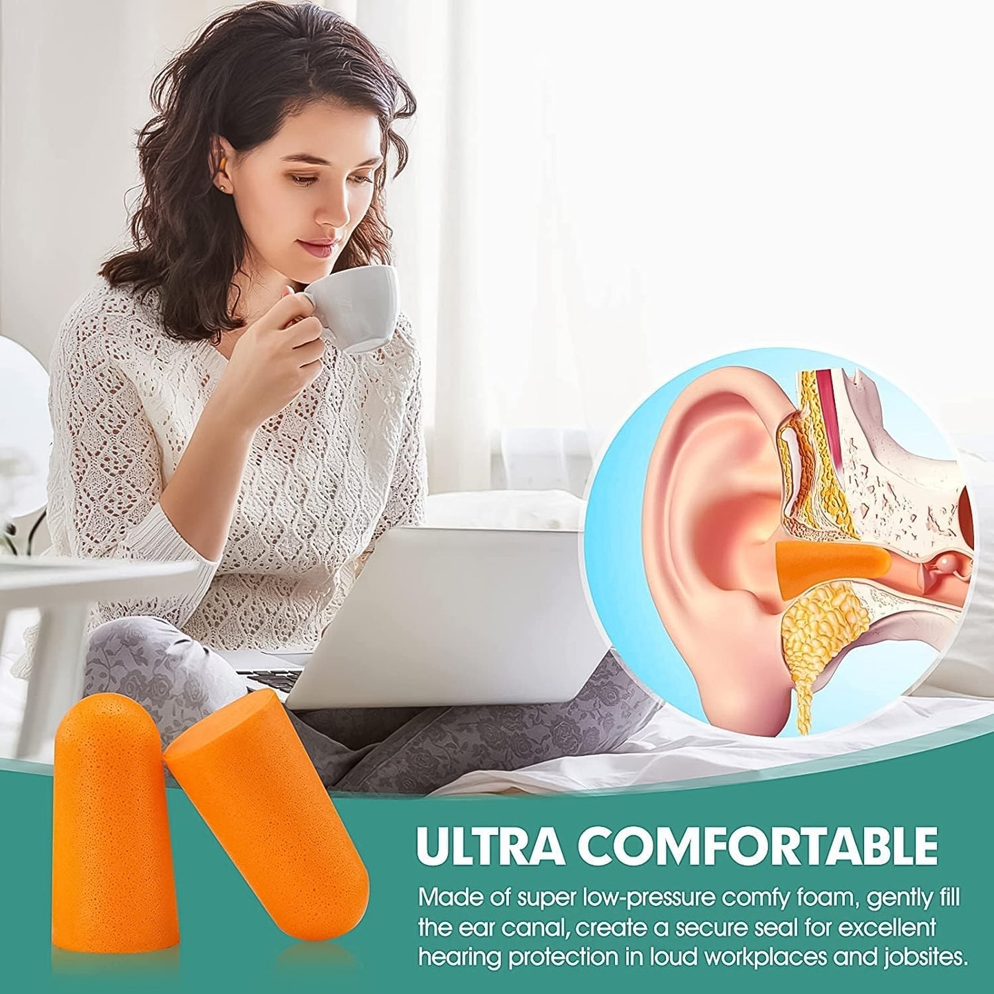Comfortable Reusable Foam Earplugs - 2 Pair Set for Noise Reduction - Happy Price - Image 2