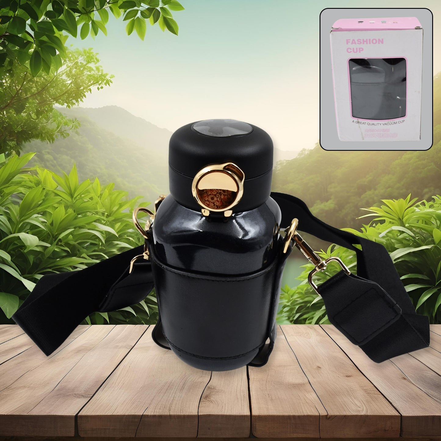 Thermos Steel Bottle Push Button Fashion Cup Temperature Display Bottle (420 Ml) - Happy Price - Image 2