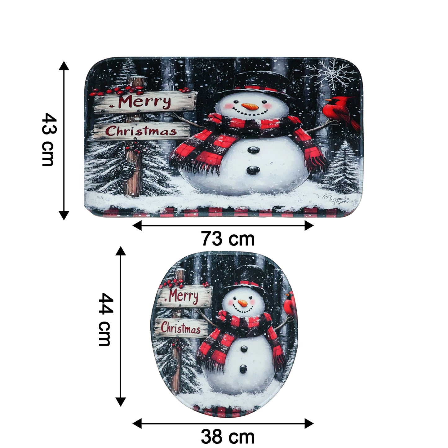 3-Piece Christmas Snowman Bathroom Mat Set - Non-Slip Microfiber Bath Rug, U-Shape Mat & Toilet Lid Cover - Happy Price - Image 4