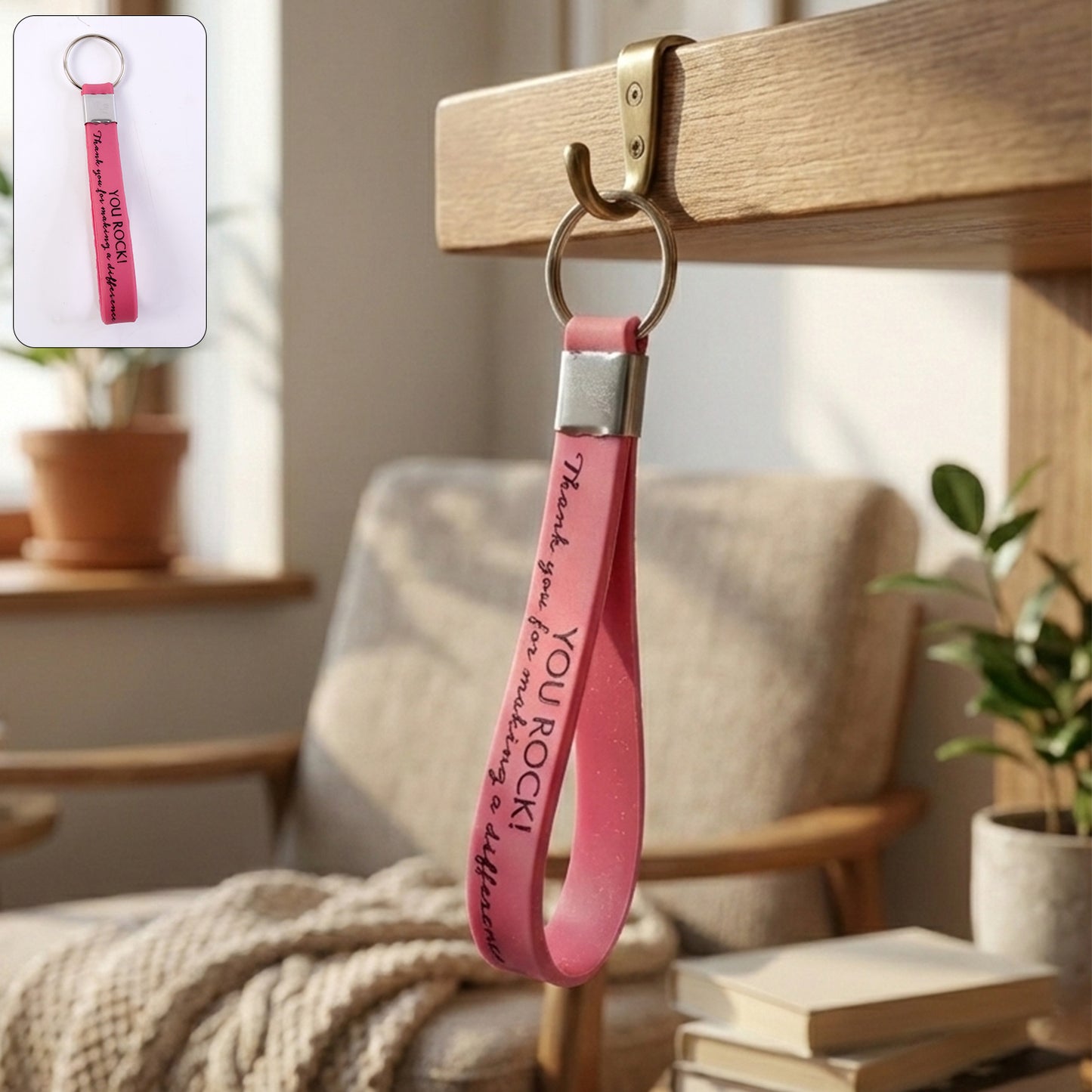 Motivational Silicone Wrist Strap Keychain with Metal Ring - 1 Pc Mix Color - Happy Price - Image 2