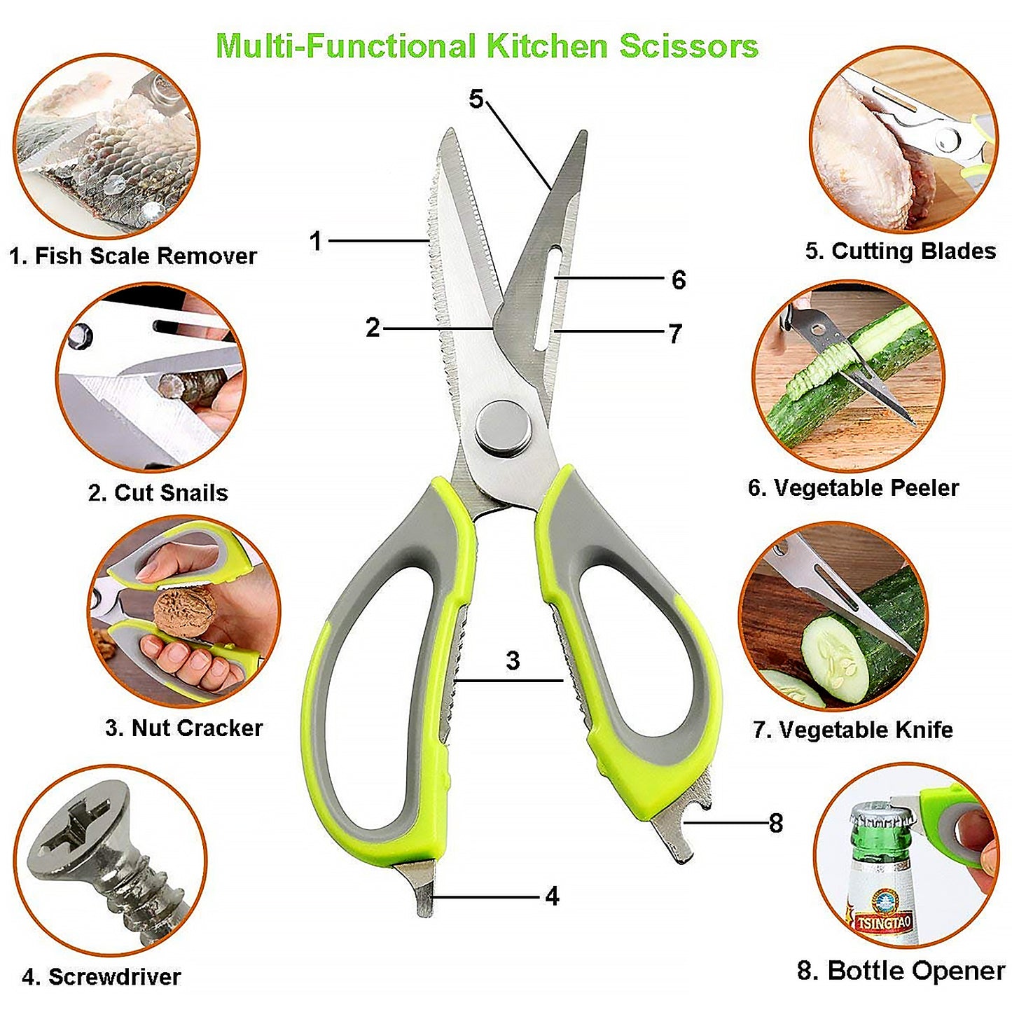 Multi-purpose Kitchen Shears With Magnetic Holder Stainless Steel Red Multifunction Heavy Duty And Kitchen Scissors - Happy Price - Image 3