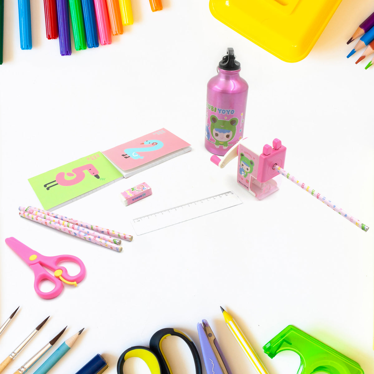 12 Pcs Stationery Kit 1 Pencil Box Compass Box 1 Eraser 1 Scissors 1 Ruler 4 Pencil 2 Diary 1 Bottle 1 Sharpener Stationary Set For Kids Birthday Return Gifts For Kids Stationary Gift Set (12 Pcs Set) - Happy Price - Image 5