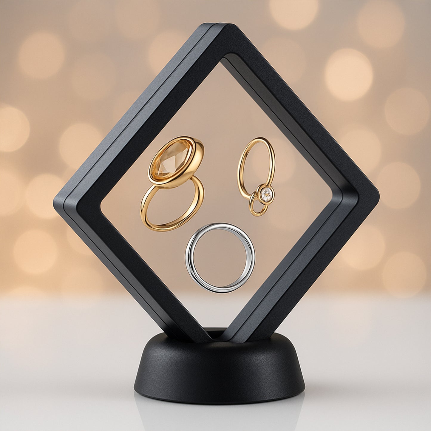 Transparent Jewellery Display Box (11x11 cm, 1 Pc) - Floating Frame Organizer - Happy Price - Image 1