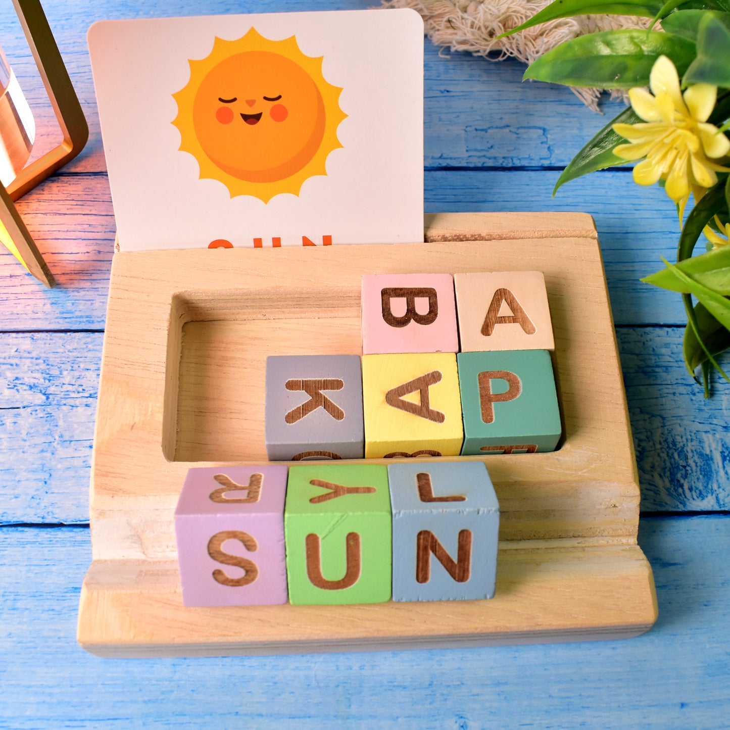 Alphabet Puzzle Spelling Reading Words (26 Flash Cards 8 Woodenblock) - Happy Price - Image 2