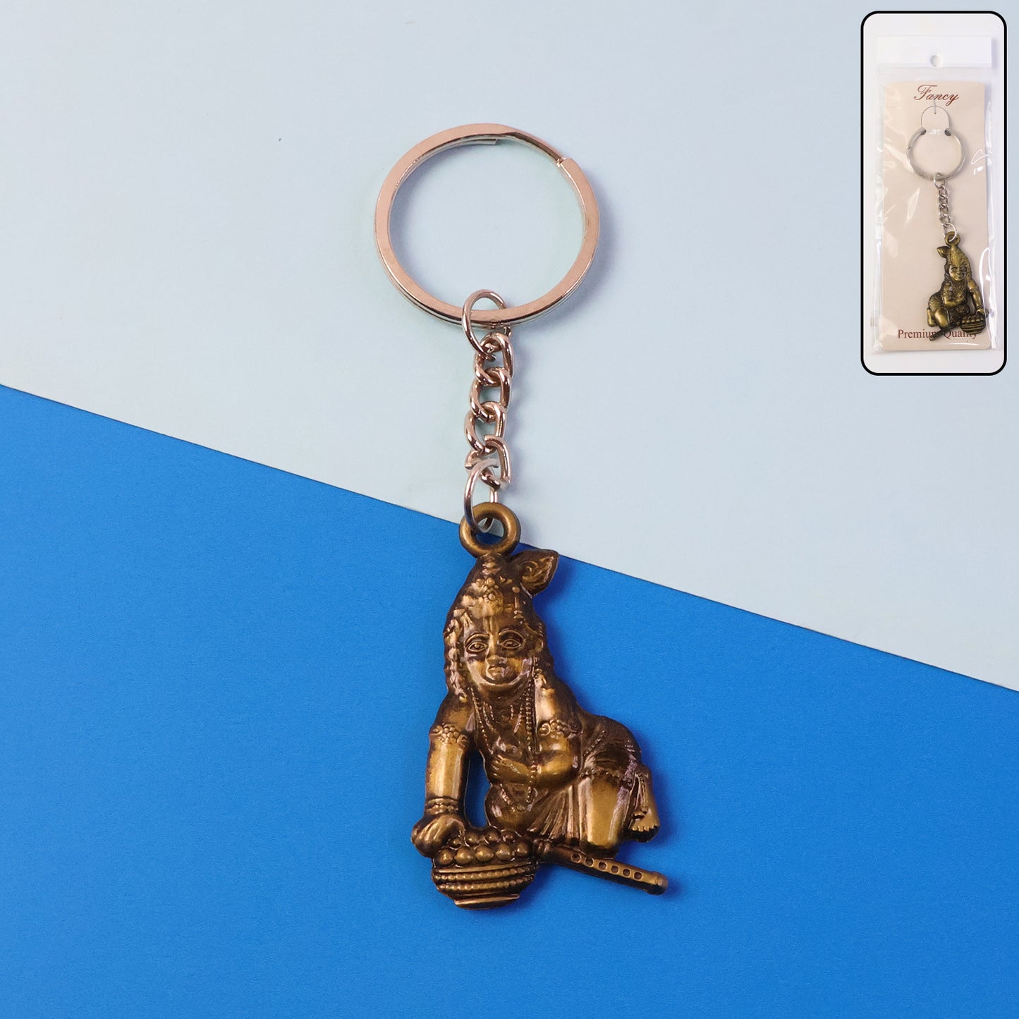 Antique Gold Metal Bal Krishna Makhan Chor Keychain (1 Pc) - Happy Price - Image 2