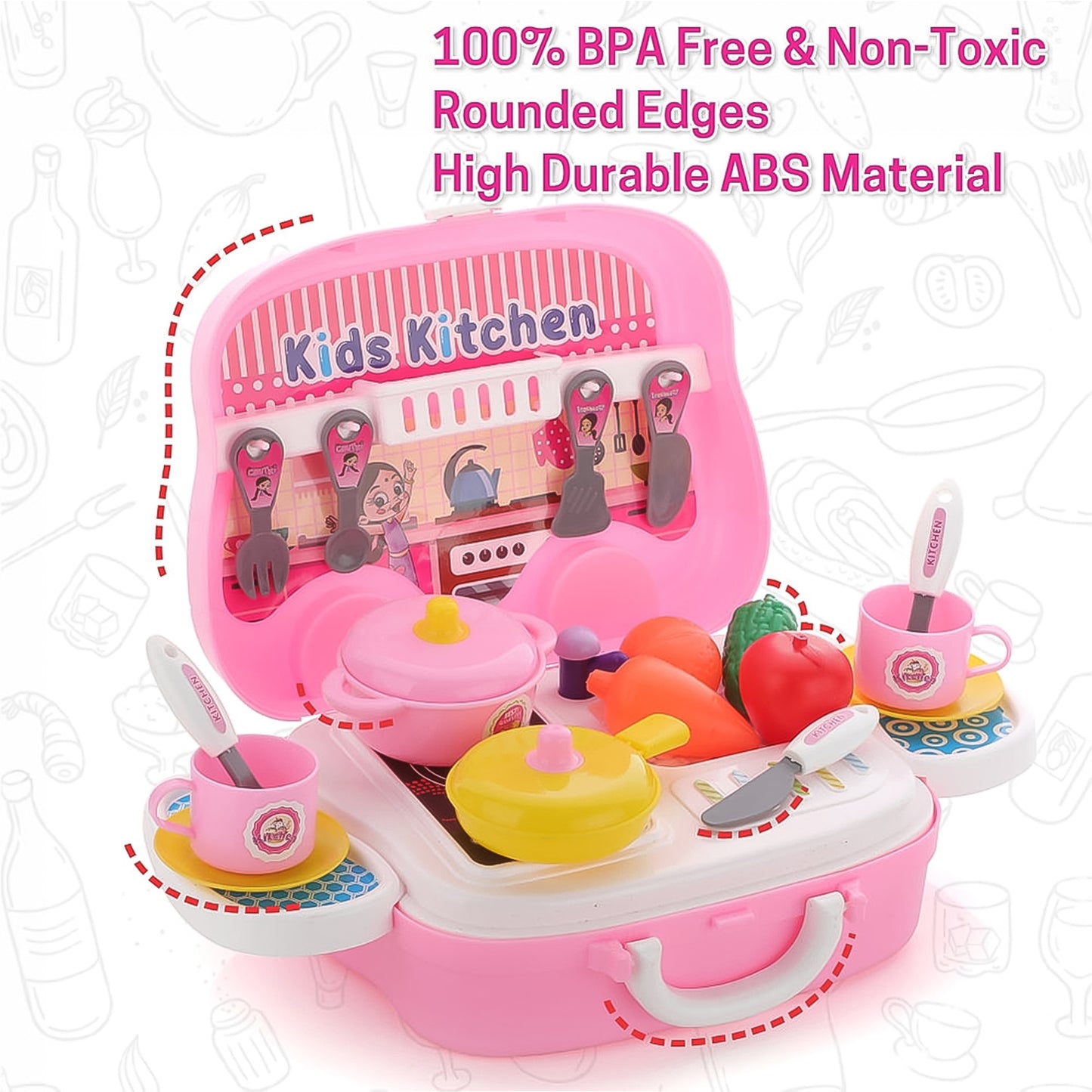 Kitchen Set For Kids Girls Pretend Play Toys Little (23 Pcs Set Approx) - Happy Price - Image 5