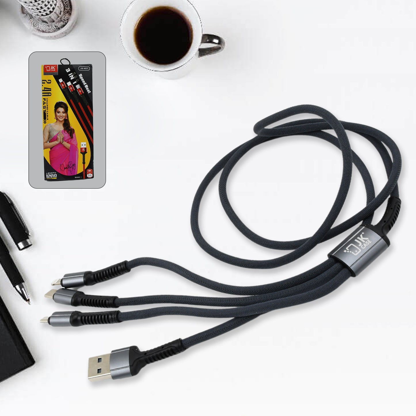 3 In 1 Multi Super Fast Charging Cable (1 Pc 1200 Mm) - Happy Price - Image 2