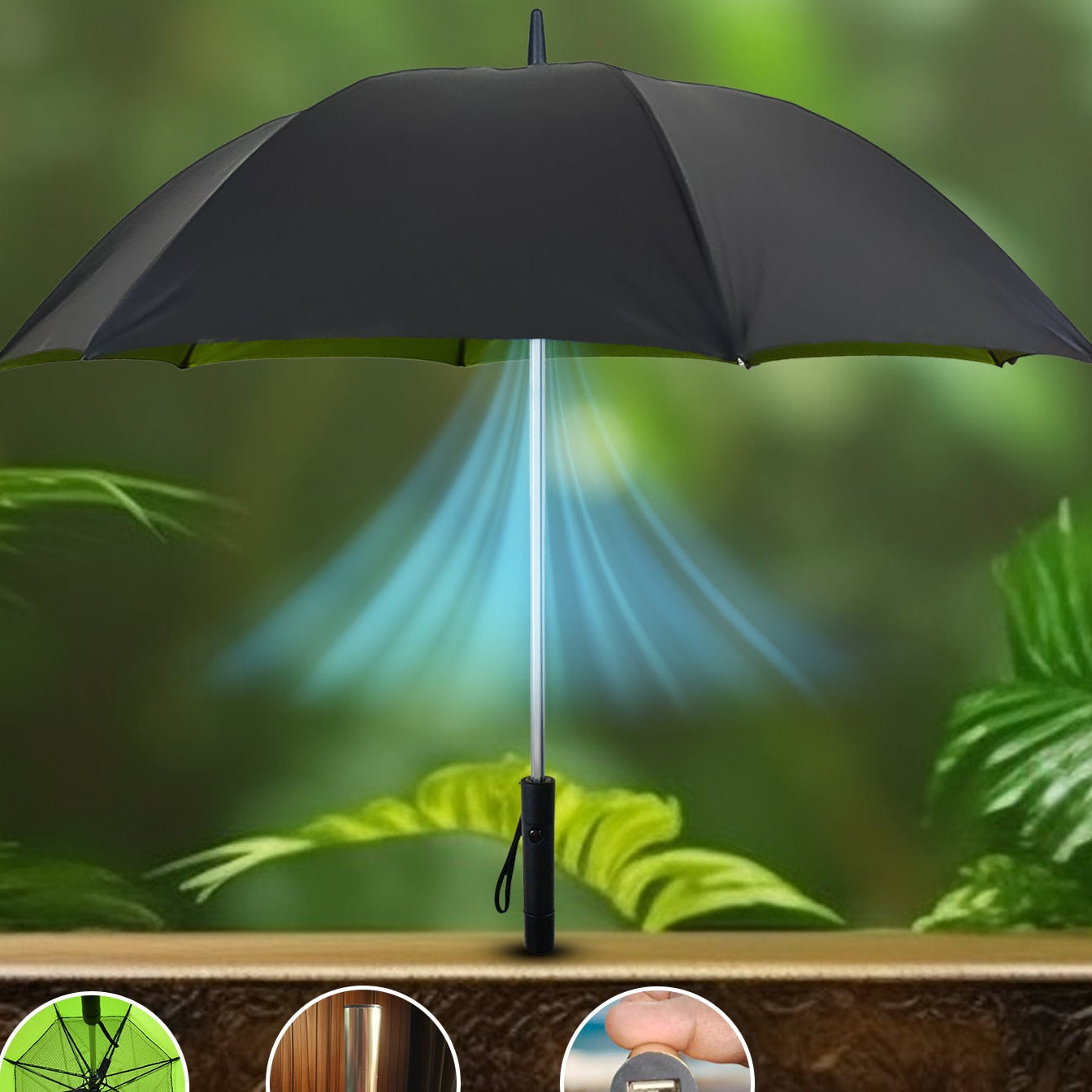 Sun Umbrella With Inside Fan Power Bank Umbrellas For Summer (1 Pc) - Happy Price - Image 1