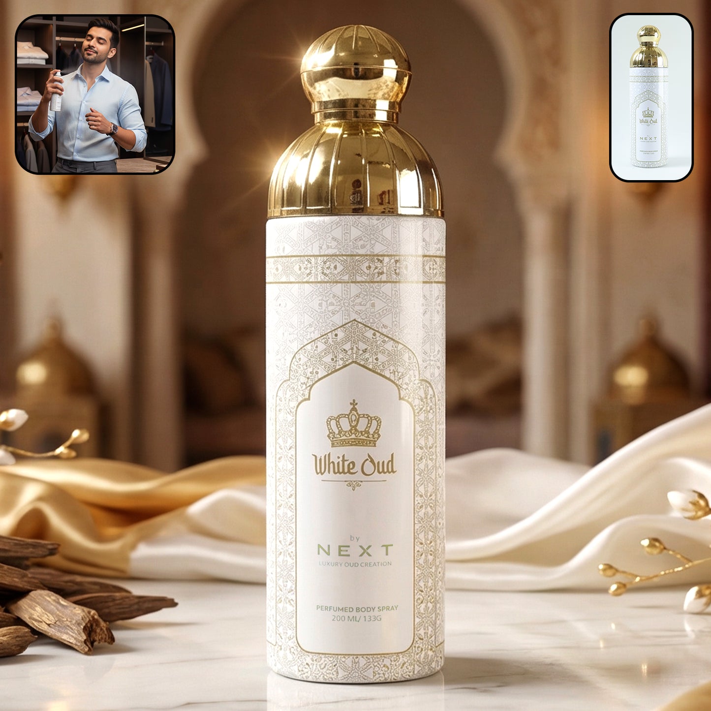 Next White Oud Premium Perfumed Body Spray 200 ML for Men - Long-Lasting Fragrance - Great Price - Image 2