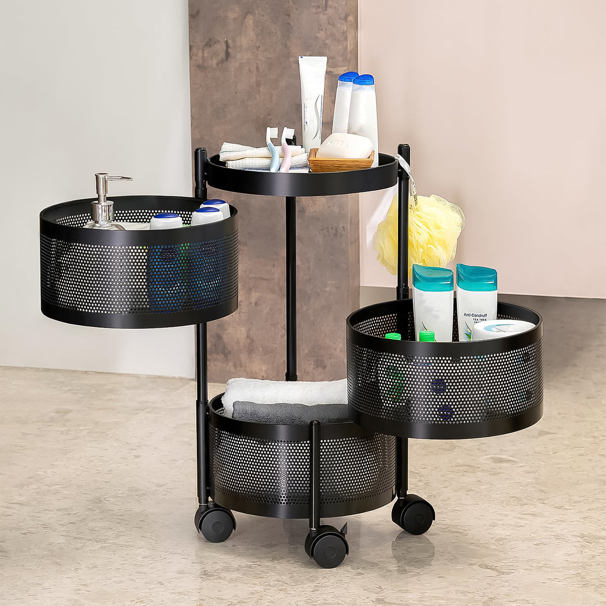 Metal Round High Quality Kitchen Trolley With Wheels (3 Layer 1 Pc) - Happy Price - Image 2