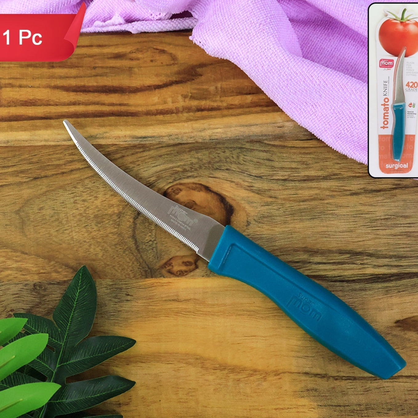 Premium Stainless Steel Tomato Knife (1 Pc) - Serrated Curved Blade - Happy Price - Image 1