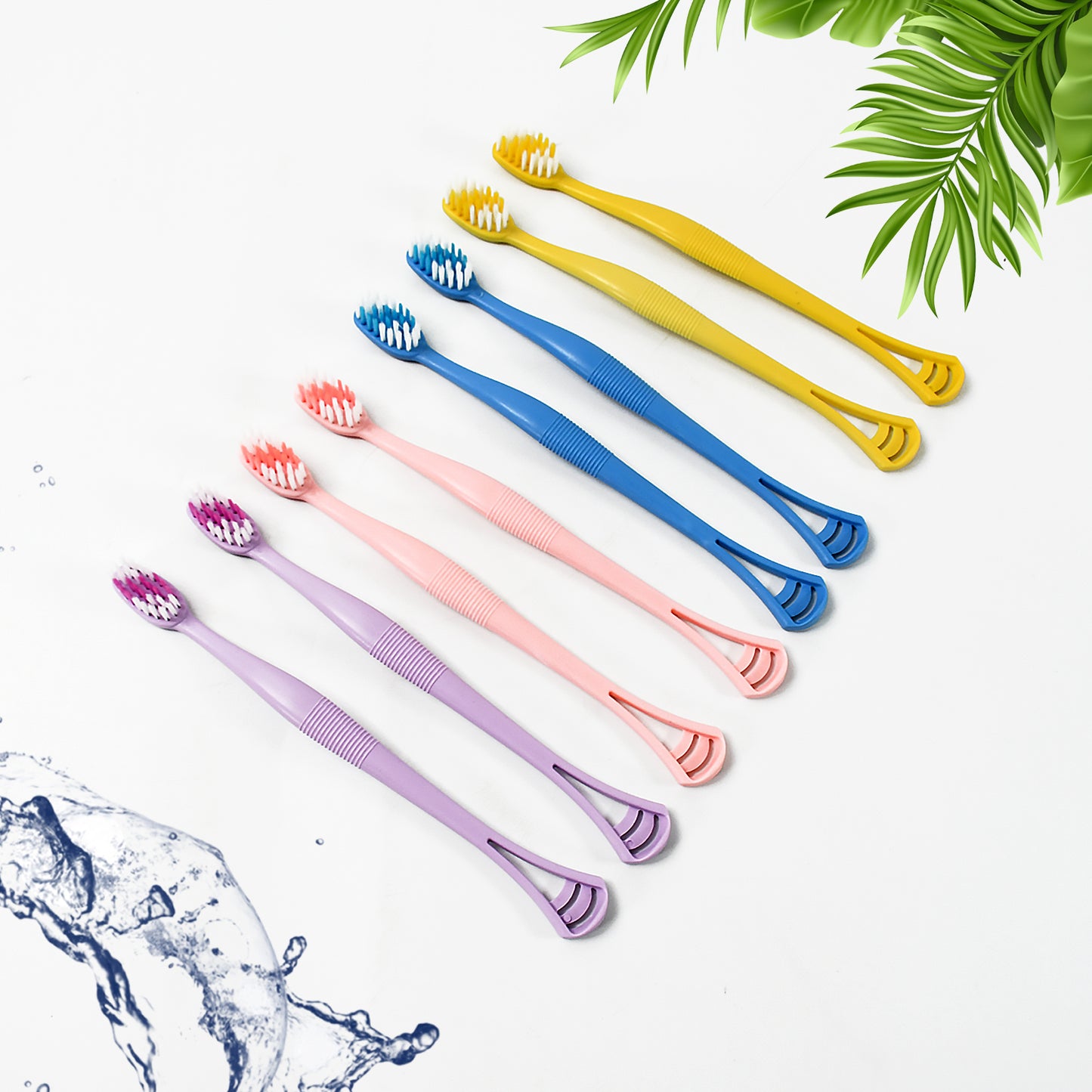 2-in-1 Tooth Brush With Tongue Scraper Soft Bristle Long Handle (8pcs) Soft Toothbrush - Happy Price - Image 1