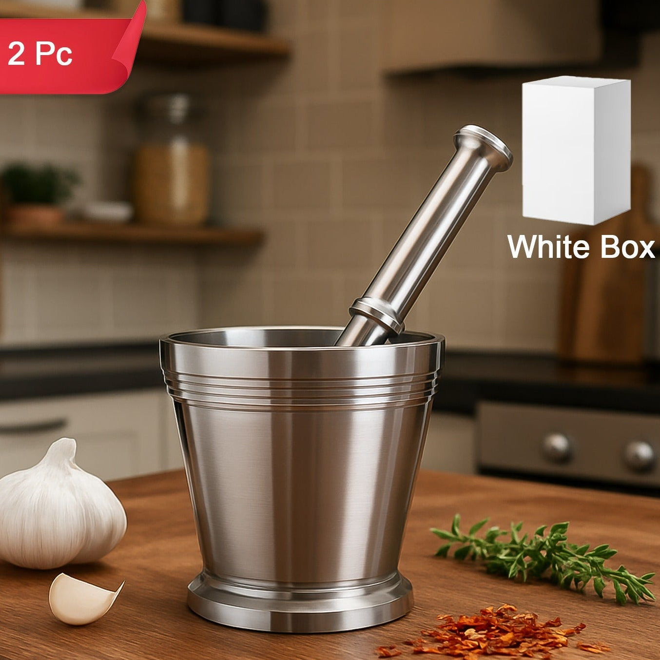 Heavy Duty Stainless Steel Mortar and Pestle Set - 2 Pc Khalbatta for Spices - Happy Price - Image 1