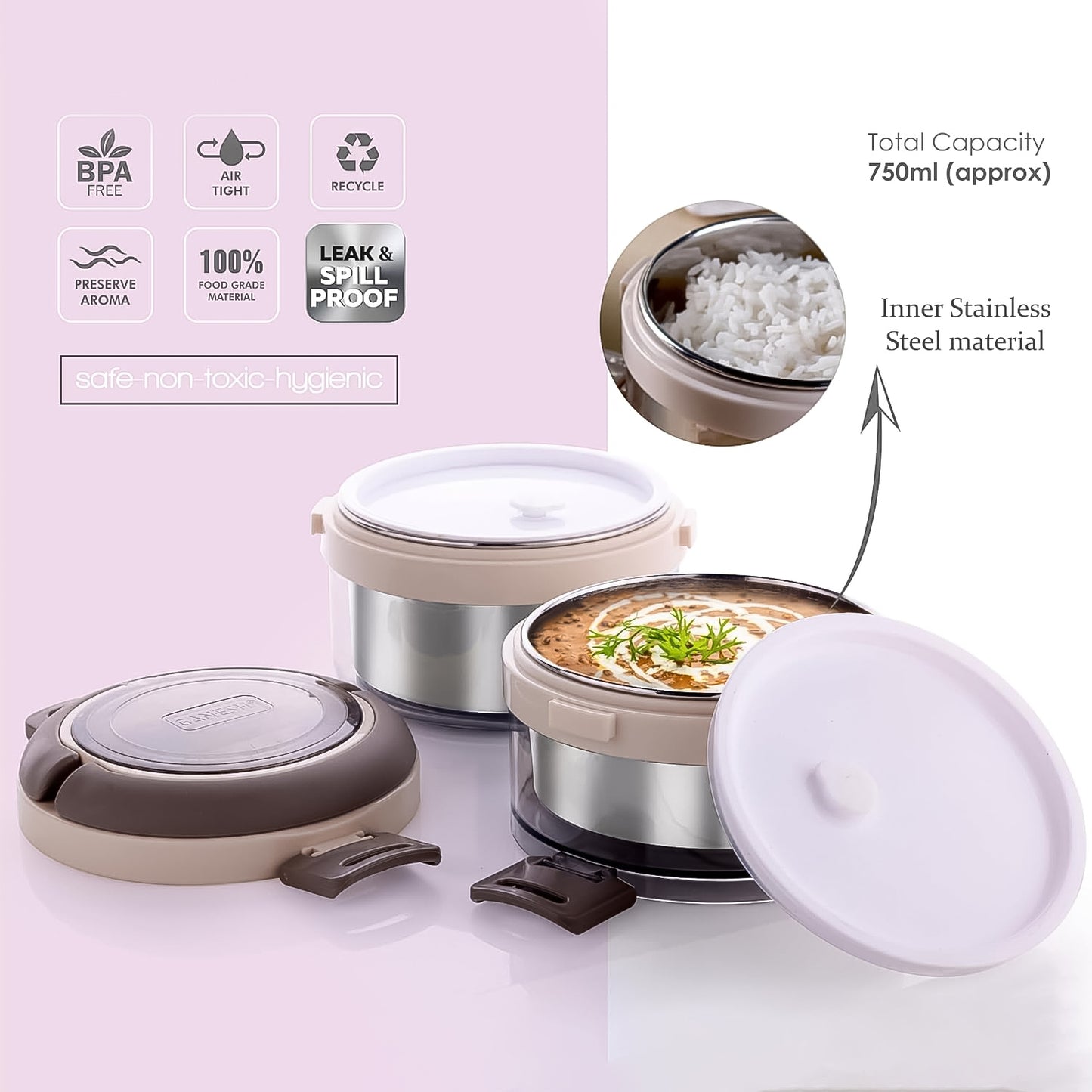 Ganesh Steko-2 Double Layer Stainless Steel Insulated Lunch Box Set - Happy Price - Image 6