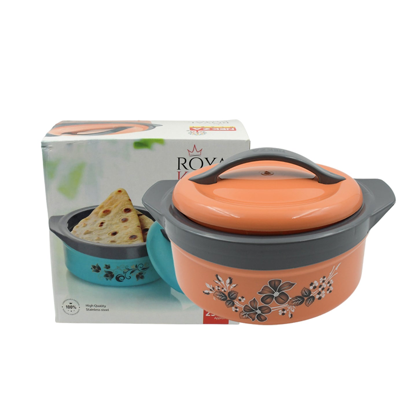 Casserole Box For Food Searving Inner Steel Insulated Casserole Hot Pot Flowers Printed Chapati Box For Roti Kitchen (Approx 2500 Ml) - Happy Price - Image 4