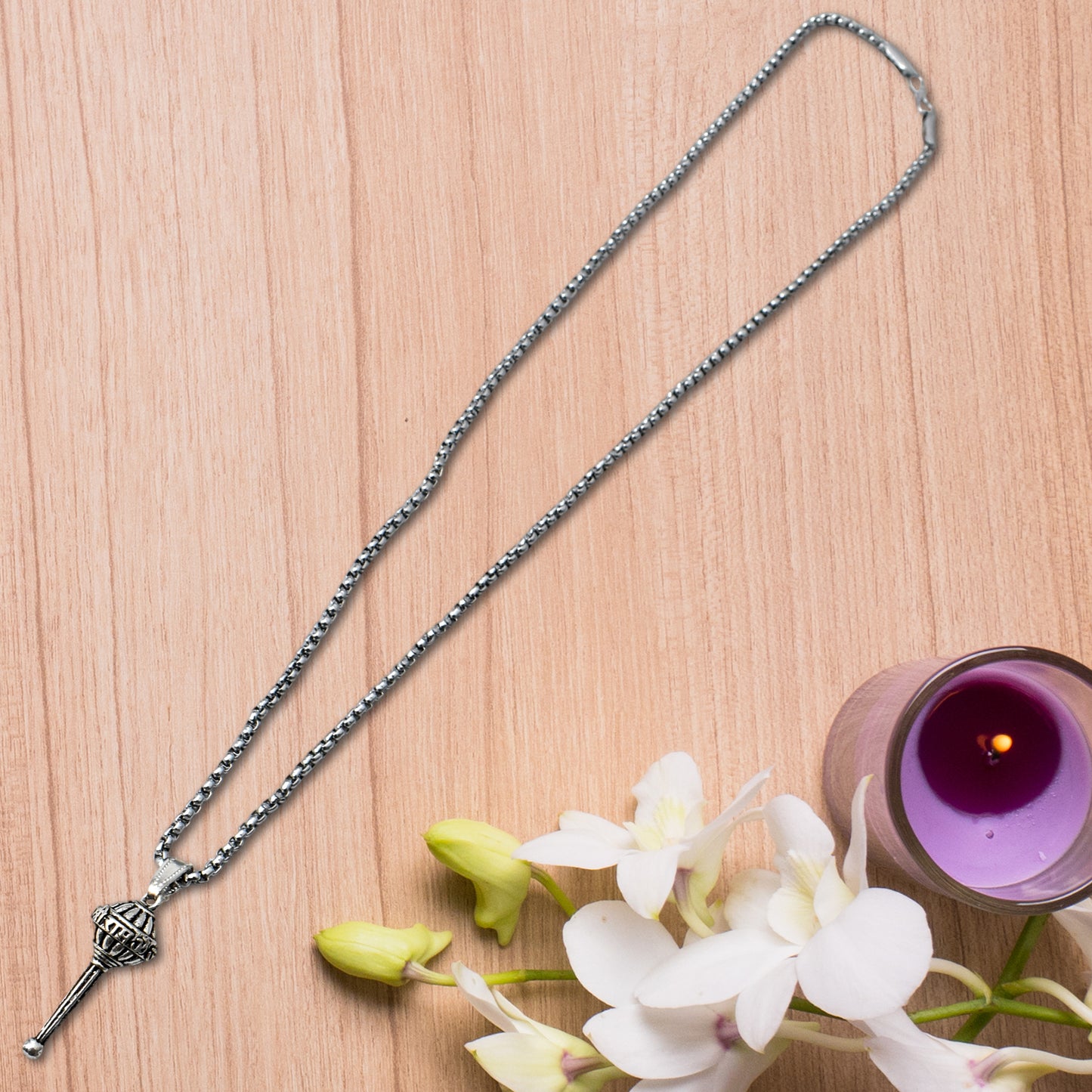 Silver Chain With Gada Pendant Locket (1 Pc) - Happy Price - Image 2