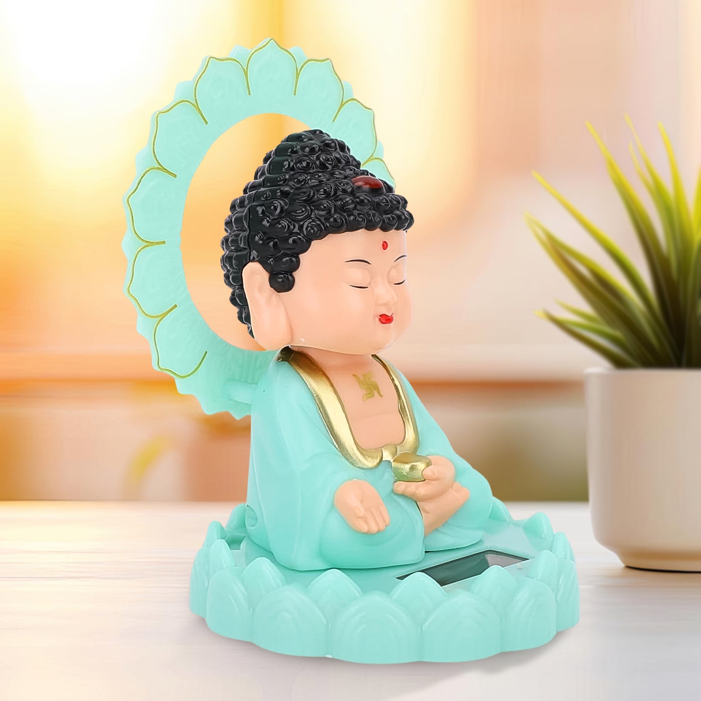 Plastic Solar Powered Moving Head Sitting Action Buddha Statue (1 Pc) - Happy Price - Image 3