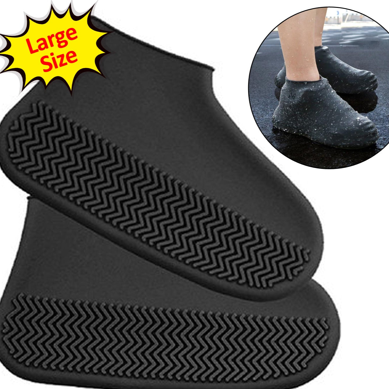Non-slip Silicone Rain Reusable Anti Skid Waterproof Fordable Boot Shoe Cover ( Large ) - Happy Price - Image 1