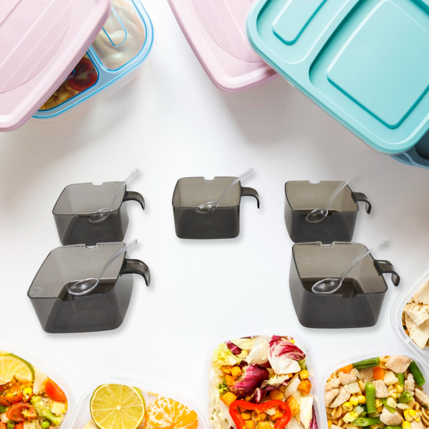 Rotating Spice Jars Vertical Rotatable Seasoning Box 5 Section Tier With 5 Spoon (1 Set) - Happy Price - Image 6
