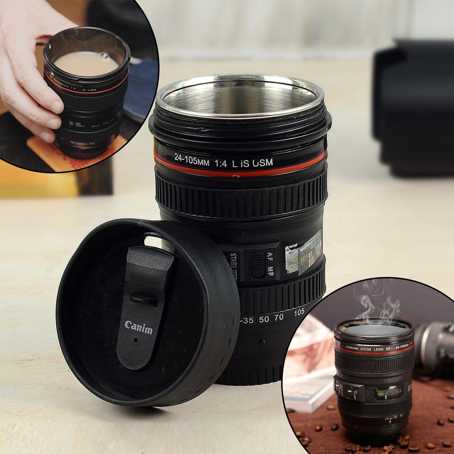 Plastic Camera Lens Stainless Steel Coffee Mug - Happy Price - Image 3