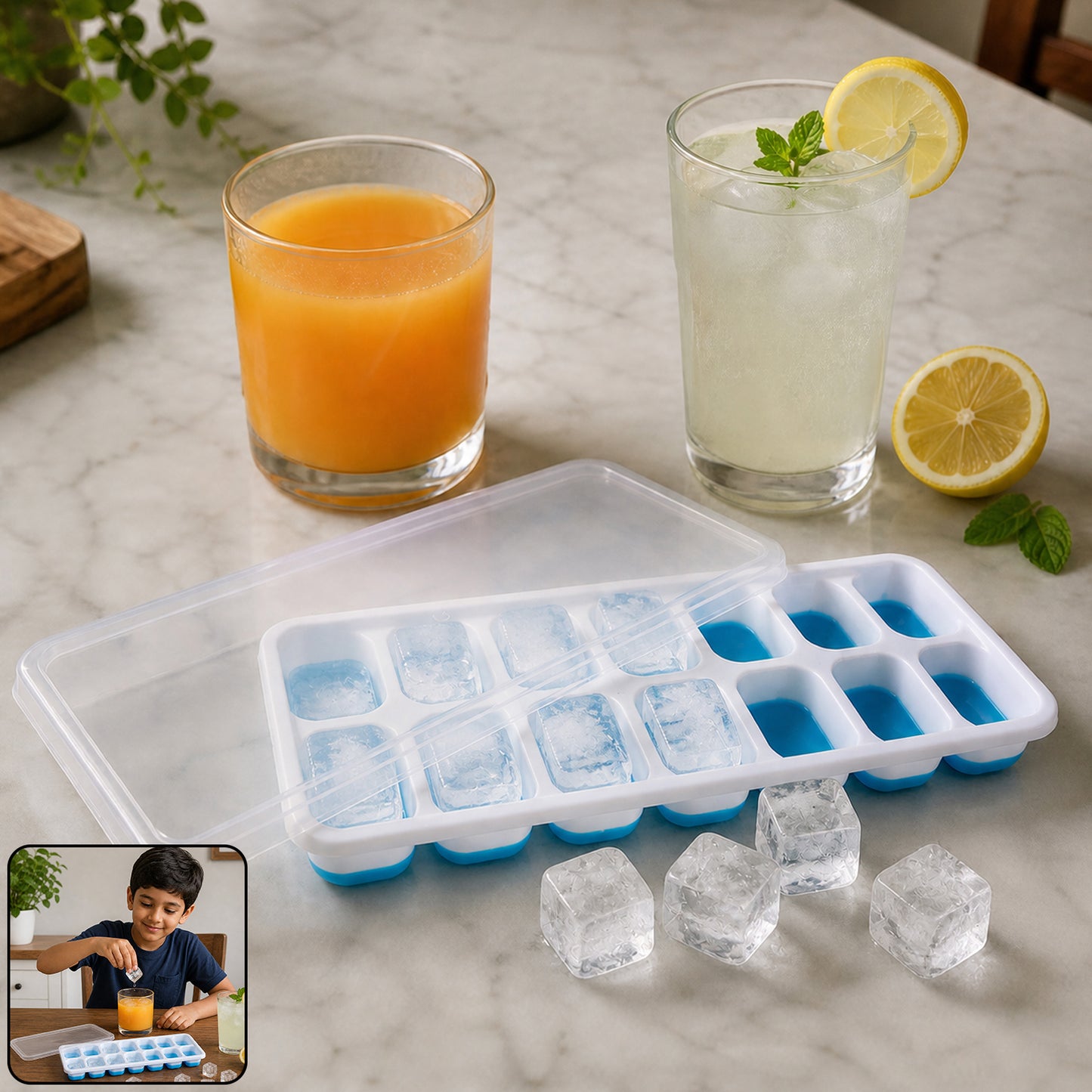 Plastic Ice Cube Tray with Lid - 14 Grids, 1 Pc - Happy Price - Image 2