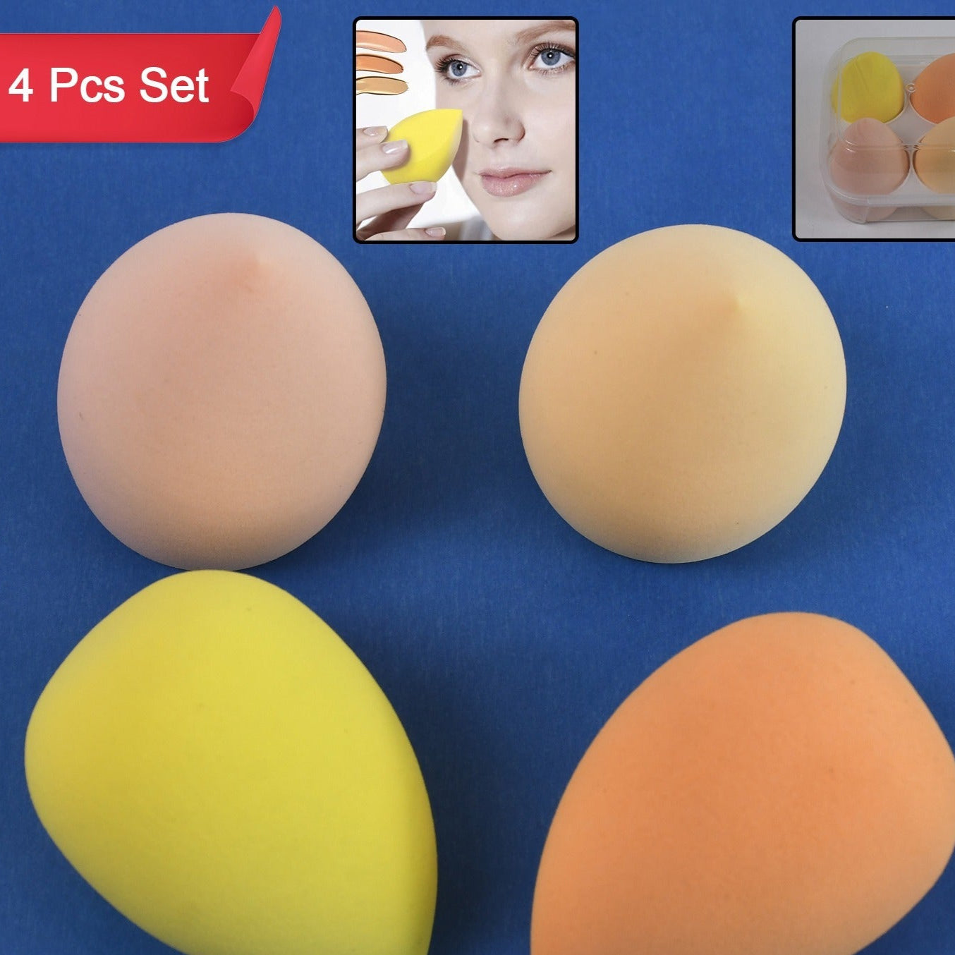 Makeup Sponges Set Perfect For Liquid Cream And Powder (4 Pcs Set With Case) - Happy Price - Image 1