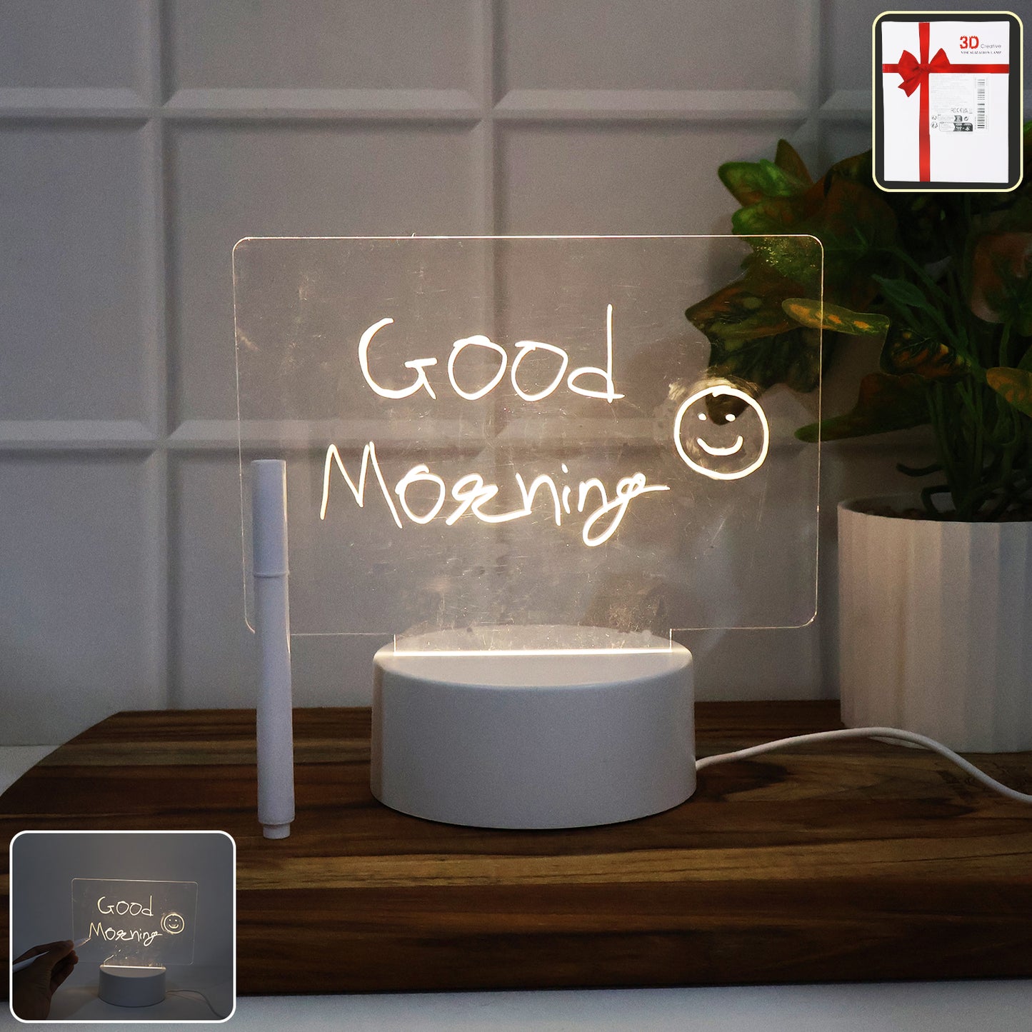 LED Acrylic Message Board Night Lamp with Erasable Marker - USB Powered - Happy Price - Image 3