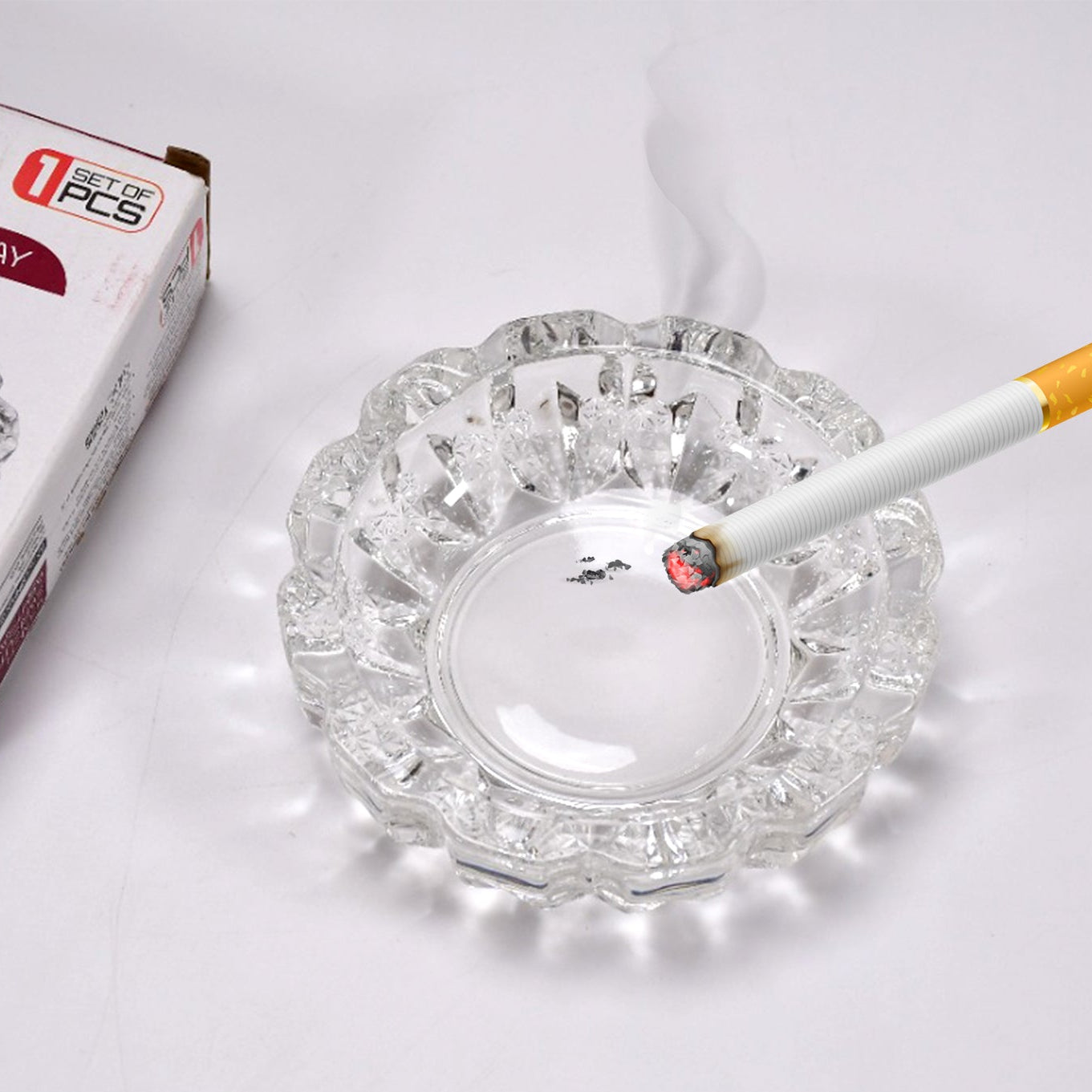 Paricutin Glass Crystal Quality Cigar Cigarette Ashtray Round Tabletop For Home Office Indoor Outdoor Home Decor - Happy Price - Image 1