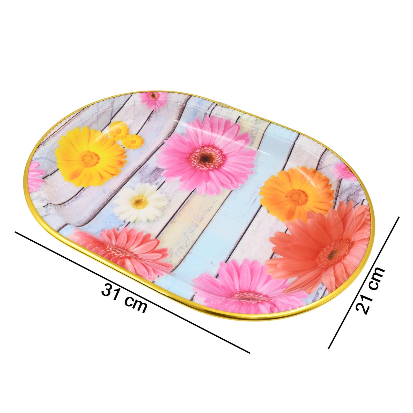 Medium Plastic Flower Printed Design Serving Tray (1 Pc 31 X 21 Cm) - Happy Price - Image 5