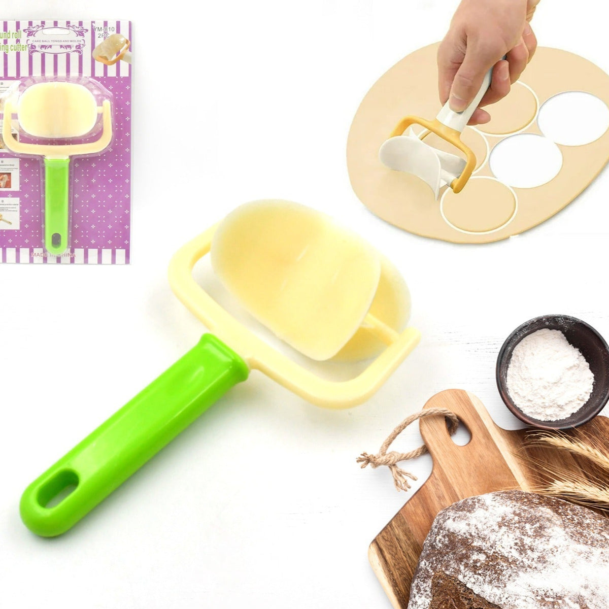 Plastic Round Roll Forming Cutter Cake Ball Tongs And Molds Puri Cutter Roller Machine For Baking Tools (1 Pc Mix Color) - Happy Price - Image 1