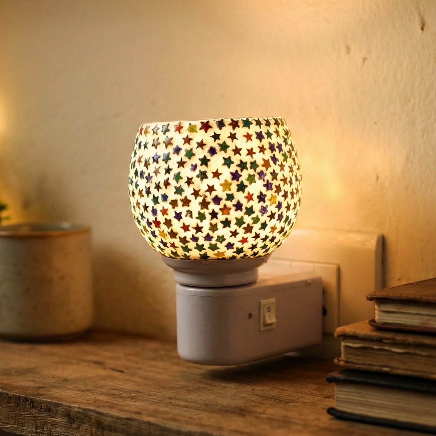 Mosaic Glass Star Pattern Plug-in Night Lamp (1 Pc) - Warm Ambient Light - Happy Price - Image 6