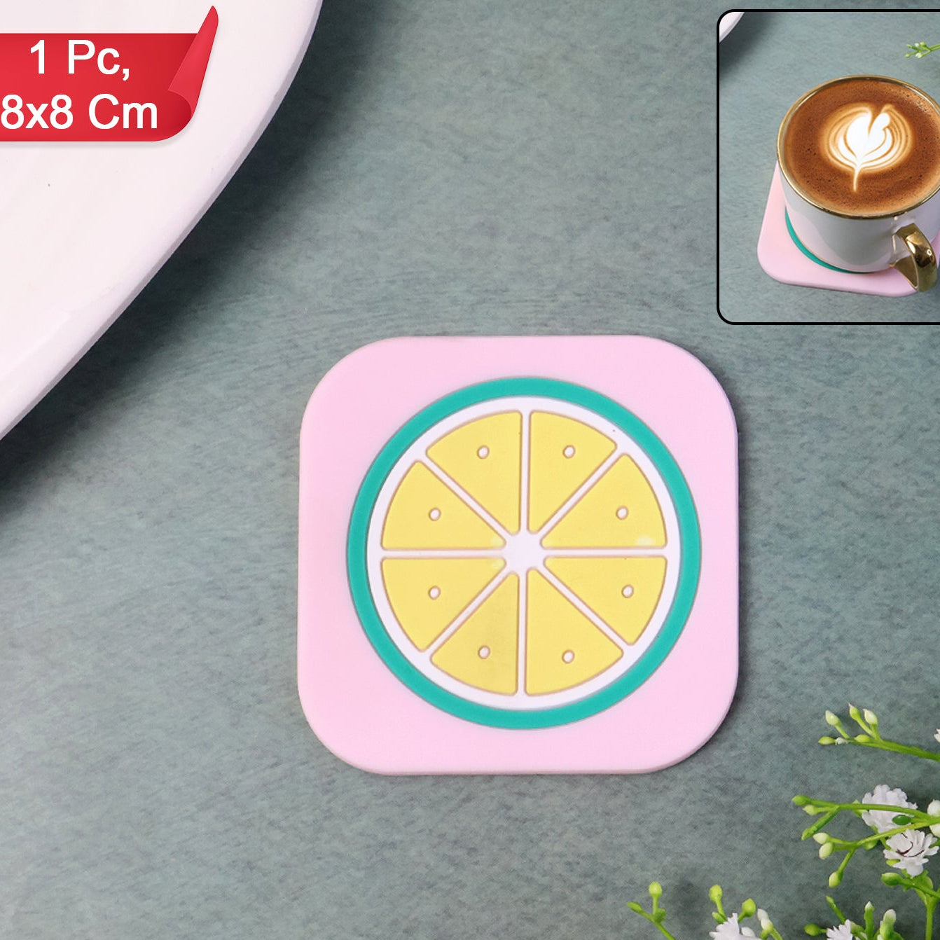Silicone Drink Coaster with Lemon Design - Heat Resistant & Anti-Slip (1 Pc, 8x8 cm) - Happy Price - Image 1