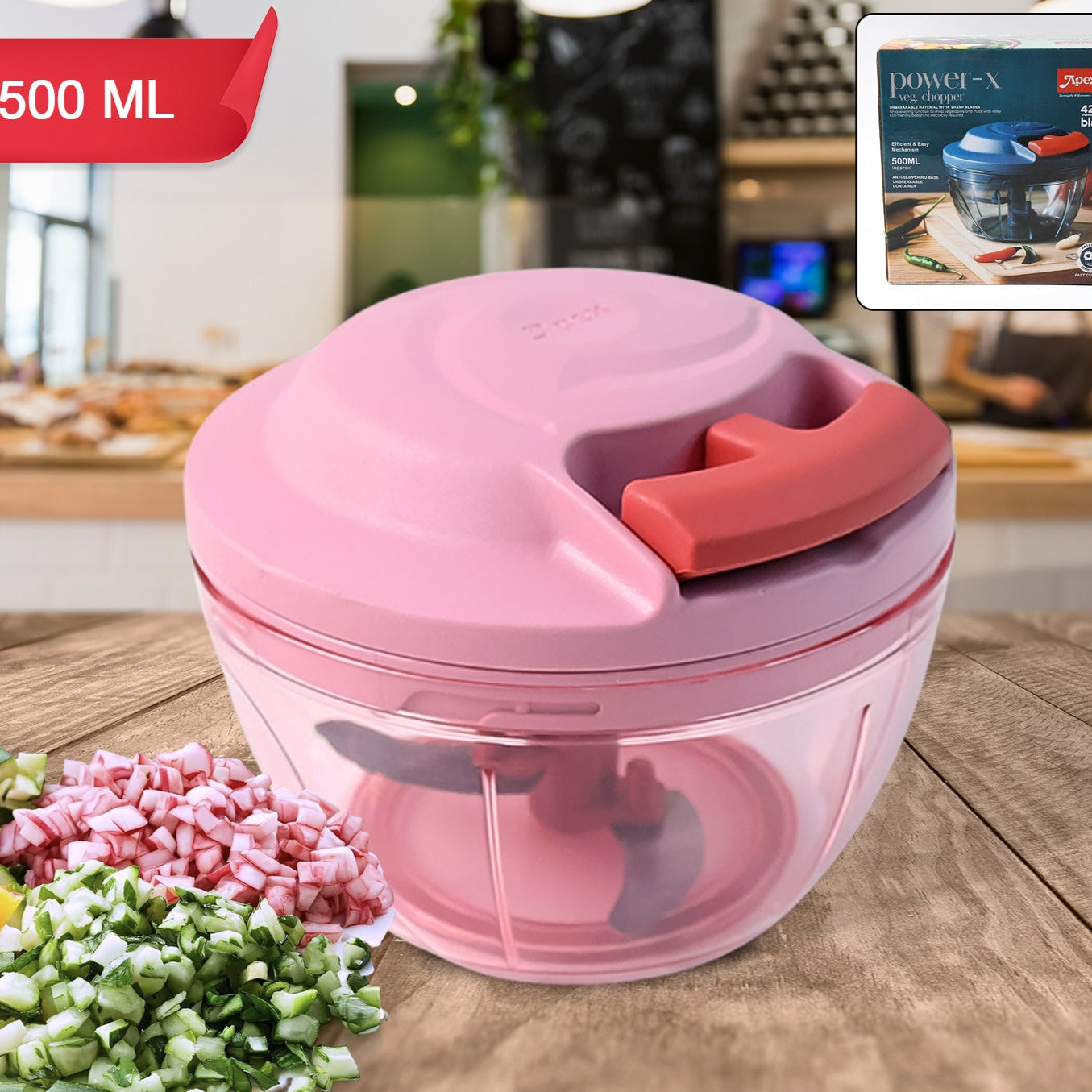 Apex Power-x Triple Stainless Steel Blades And Hand-pull Vegetable Chopper (500ml) - Happy Price - Image 1