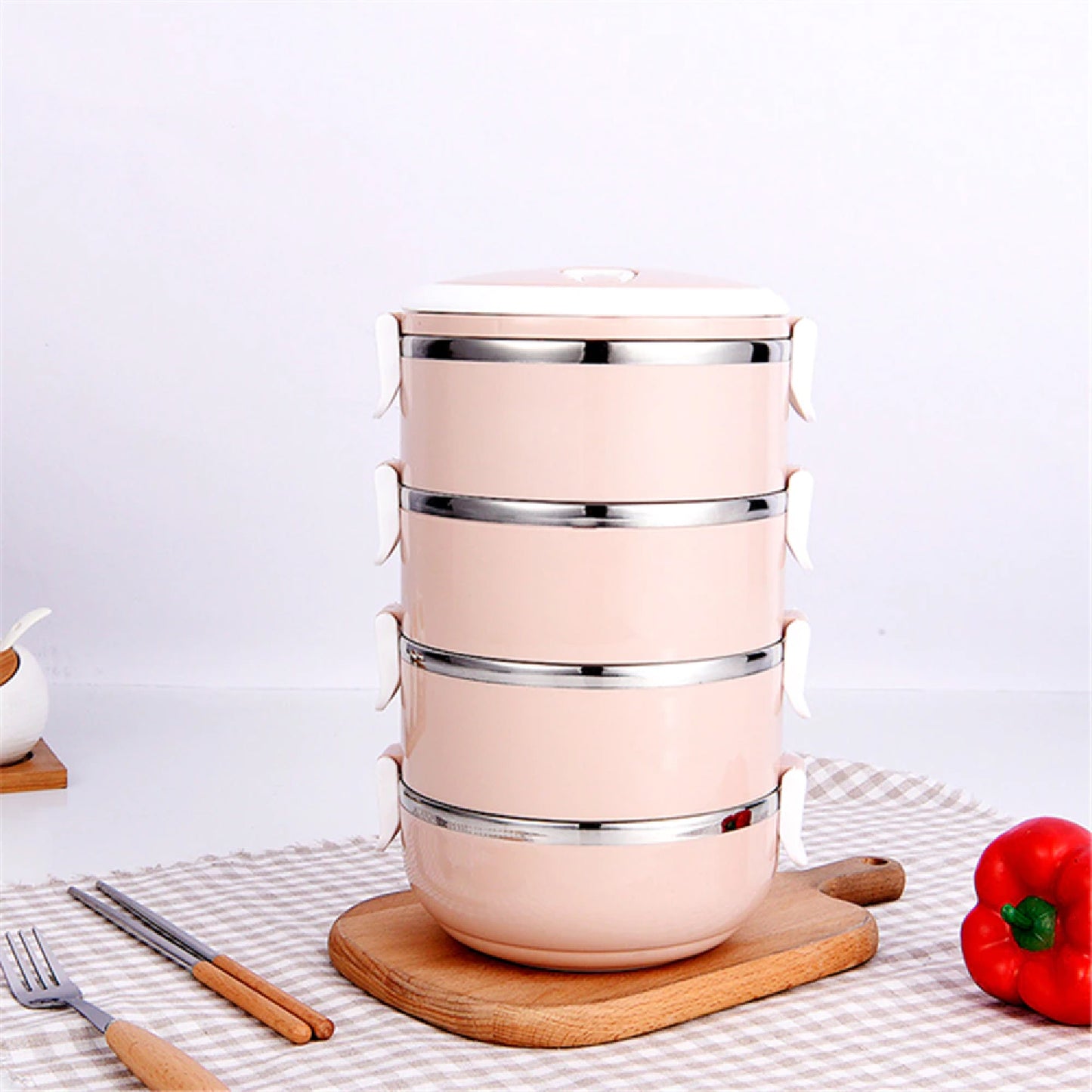 4 Layer Stainless Steel Stackable Lunch Box for Hot Food - Happy Price - Image 3