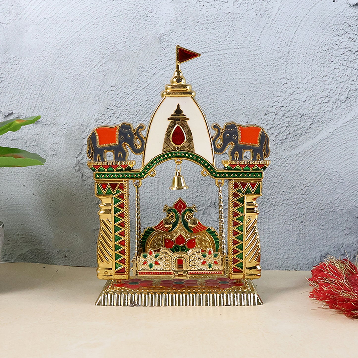 Decorative Pooja Jhula Mandir 1 Pc with Elephant Motifs & Hanging Bell - Great Price - Image 4